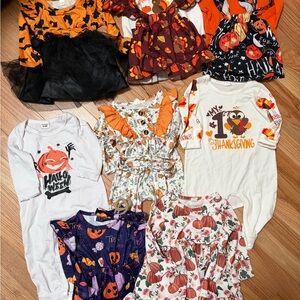 Baby girls Halloween, Thanksgiving, and Christmas Bundle